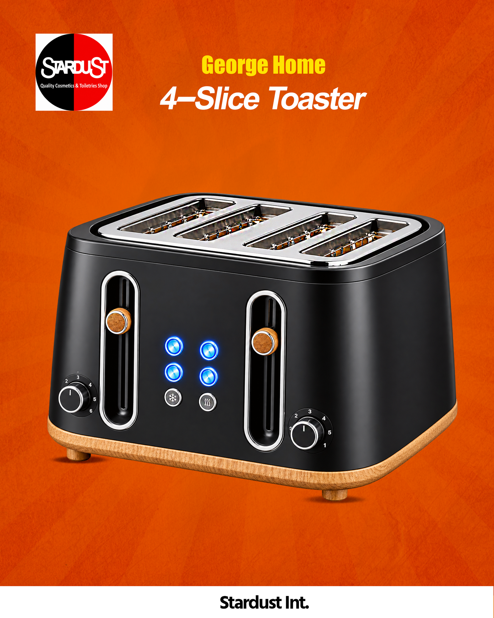 George Home Black and Wood Scandi 4-Slice Toaster